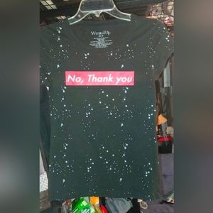 Wound up Black Bleach Splatter "No Thank You" Graphic T-Shirt